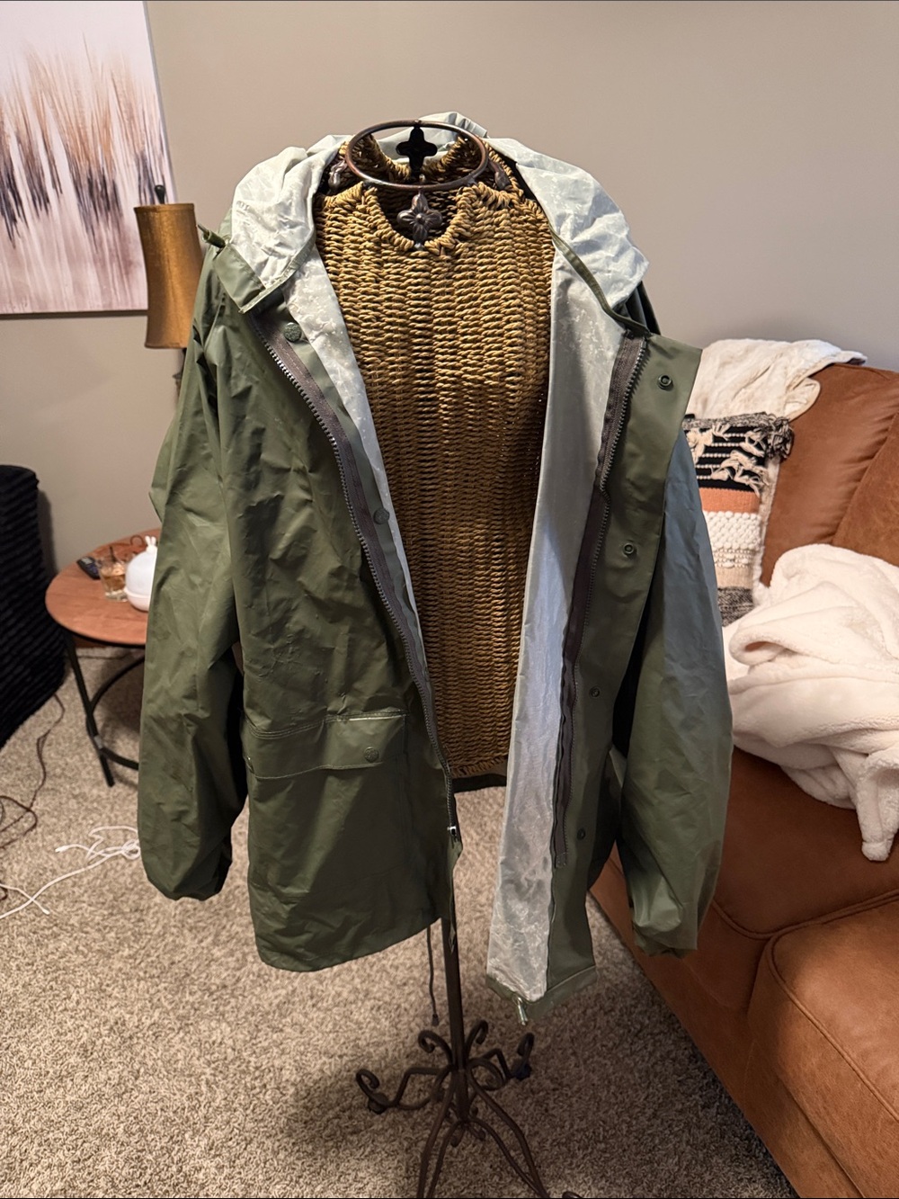 Olive Green Hooded Rain Jacket - Lightweight Waterproof